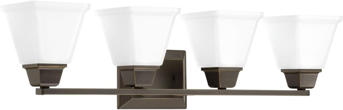 Progress Lighting Clifton Heights Collection 4-Light Etched Glass Craftsman Bath Vanity Light Antique Bronze