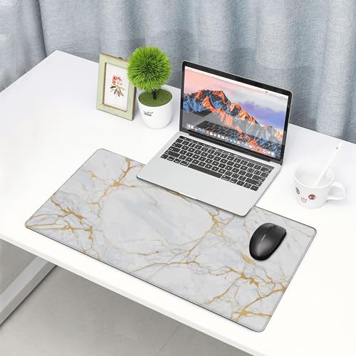 Image of White Marble Texture Extended Gaming Mouse Pad, with Stitched Edges Large Mouse Pad Desk Protector, Rubber Base Mousepad Keyboard Mouses Mat for Work Game Office Home- 32 inch X 12 inch Inch,E23