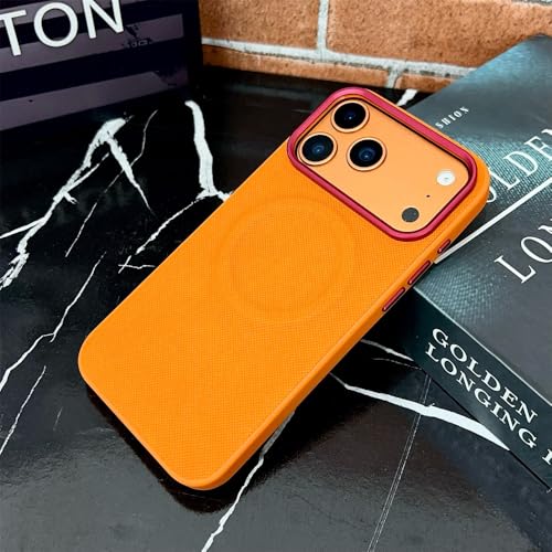 Coque magnétique iPhone 17 Pro Max Air antichoc cuir orange texture diamant
