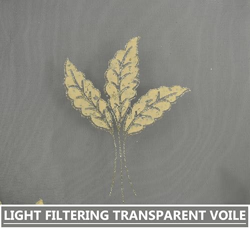 Image of IVAZA Polyester Semi-Transparent Leaf Embroidered Curtain ? Sheer Voile Panel with Eyelets ? Lightweight & Airy ? Ideal for Living Room, Bedroom, Balcony Long Door- 9 Feet (Pack of 2) Grey