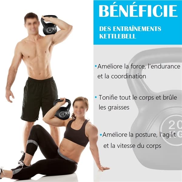 Abician Kettlebell de 20 kg en Ciment et Plastique HDPE, Kettlebell pour Fitness, Musculation à Domicile et au Gym
