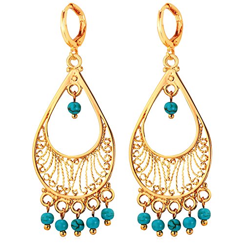 Elegant Lady Dangle Earring 18K Gold Plated Indian Jewelry Turquoise Chandelier Earrings
