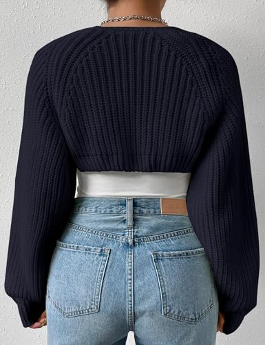 Image of Plus Size Women's Long Sleeve Open Front Crop Cardigan Drop Shoulder Shrug Oversized Ribbed Knit Bolero Sweater
