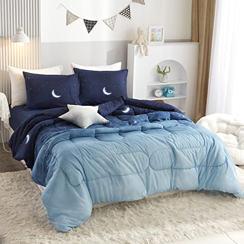 Hyprest Kids Twin Bed In A Bag Comforter Set With Sheets - 5 Pieces Twin Bedding Comforter Set For Girls Boys, Monn Star Blue Twin Bed Comforter Super Soft Lightweight Breathable(Oeko-Tex Certified) #TOP1