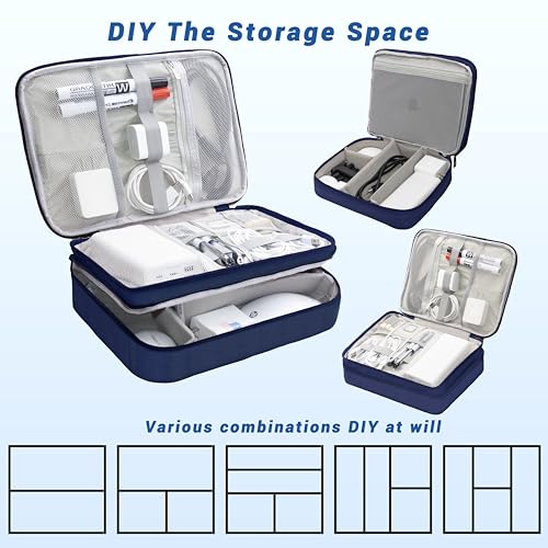 Image of Electronics Organizer,Travel Cord Organizer Pouch,Cable Organizer Bags | Waterproof Electronic Accessories Storage Case for Cables, Cords, Charger, Phone (Three Layer-NavyBlue)