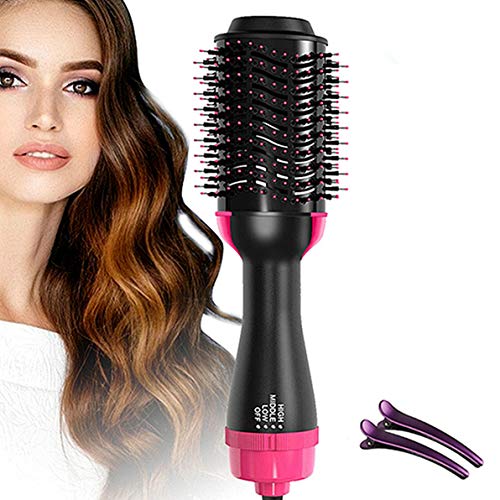 Hot Air Brush, Hair Dryer and Volumizer, Salon Negative lon Styling Hair Dryer Brush, One Ceramic Step Electric Blow Dryer, Curler, Straightener, Styler Brush with 2Pcs Hair Clips