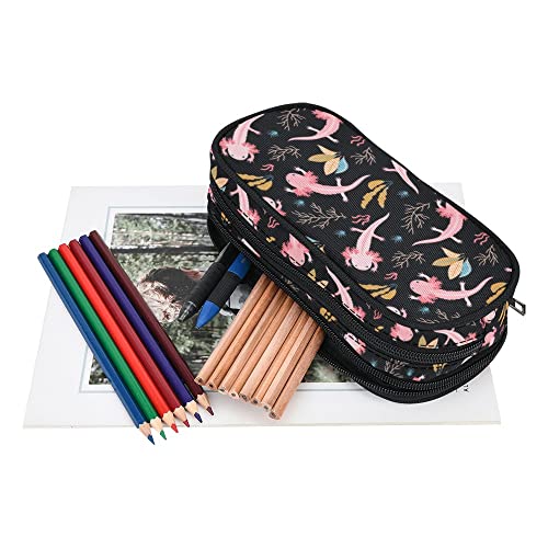Image of ANANGTEE Cute Axolotls Pencil Case for Boys Teen Girls Navy Blue 10 | Adorable Weeds Large Capacity Back to School Suppies Zippers Pouch, Office Desk Organizers Soft Pen Box