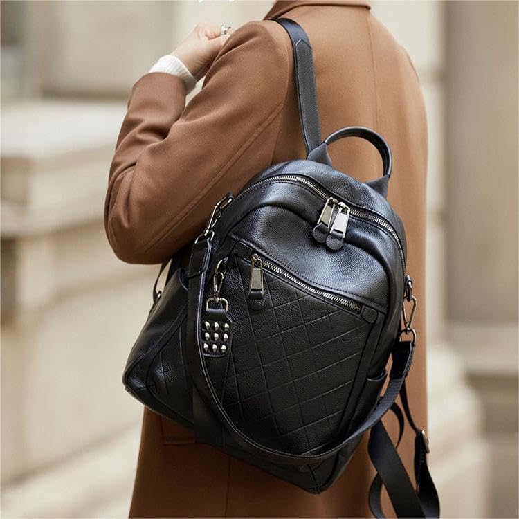 Image of Genuine Leather Backpack Purse For Women | Fashion Convertible Ladies Shoulder Bag Black