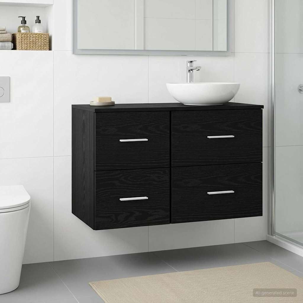 Szafka łazienkowa tymczasem czarny dąb z materiału drewnopochodnego 30 x 41 x 50 cm z 2 szufladami, nowoczesna szafka łazienkowa do przechowywania i półki, idealna do łazienki, toalety dla