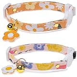2 Pack Cotton Breakaway Cat Collars with Bell Flower Charms Pink Orange Cat Collar for Female Girl C