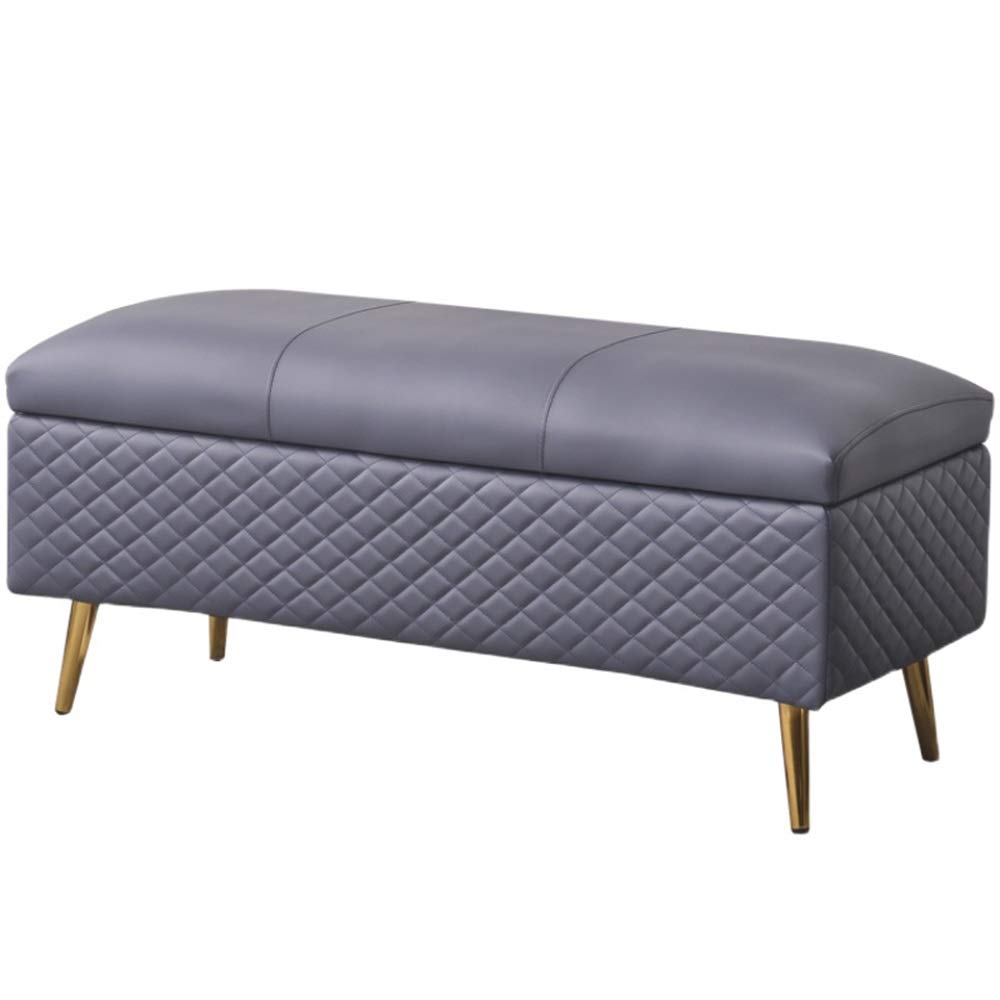Tabouret de rangement pliable en cuir PU bleu haut de gamme