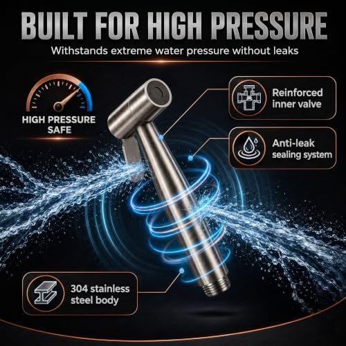 Image of Health Faucet Stainless Steel Handheld Bidet Sprayer with 1.5m Hose | Bathroom Hand Shower | Leakproof, Rust Resistant | Easy Installation. (Full Set Jet Spray)