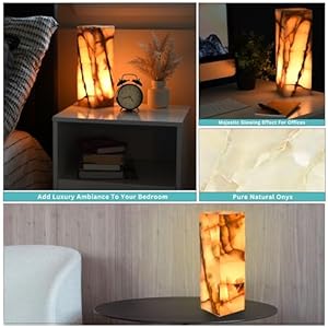 UMAID Elegant Handcrafted Onyx Marble Table Lamp, Warm Amber Glow, Relaxing Table Lamp for Office, Bedroom, Living Room, and Bedside, Includes Bulb & Dimmable Cord, Unique Home Decor Gifts (Rectangle) UMAID Elegant Handcrafted Onyx Marble Table Lamp Warm Amber Glow Relaxing Table Lamp for Office Bedroom Living Room and Bedside Includes Bulb Dimmable Cord Unique Home Decor Gifts Rectangle