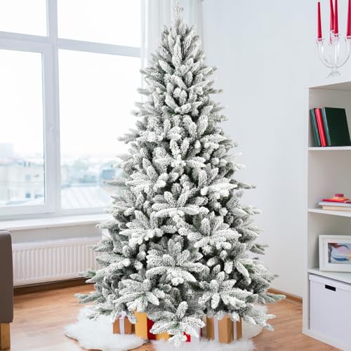 7ft Flocked Christmas Tree, Snow Flocked Full Prelighted Xmas Tre...