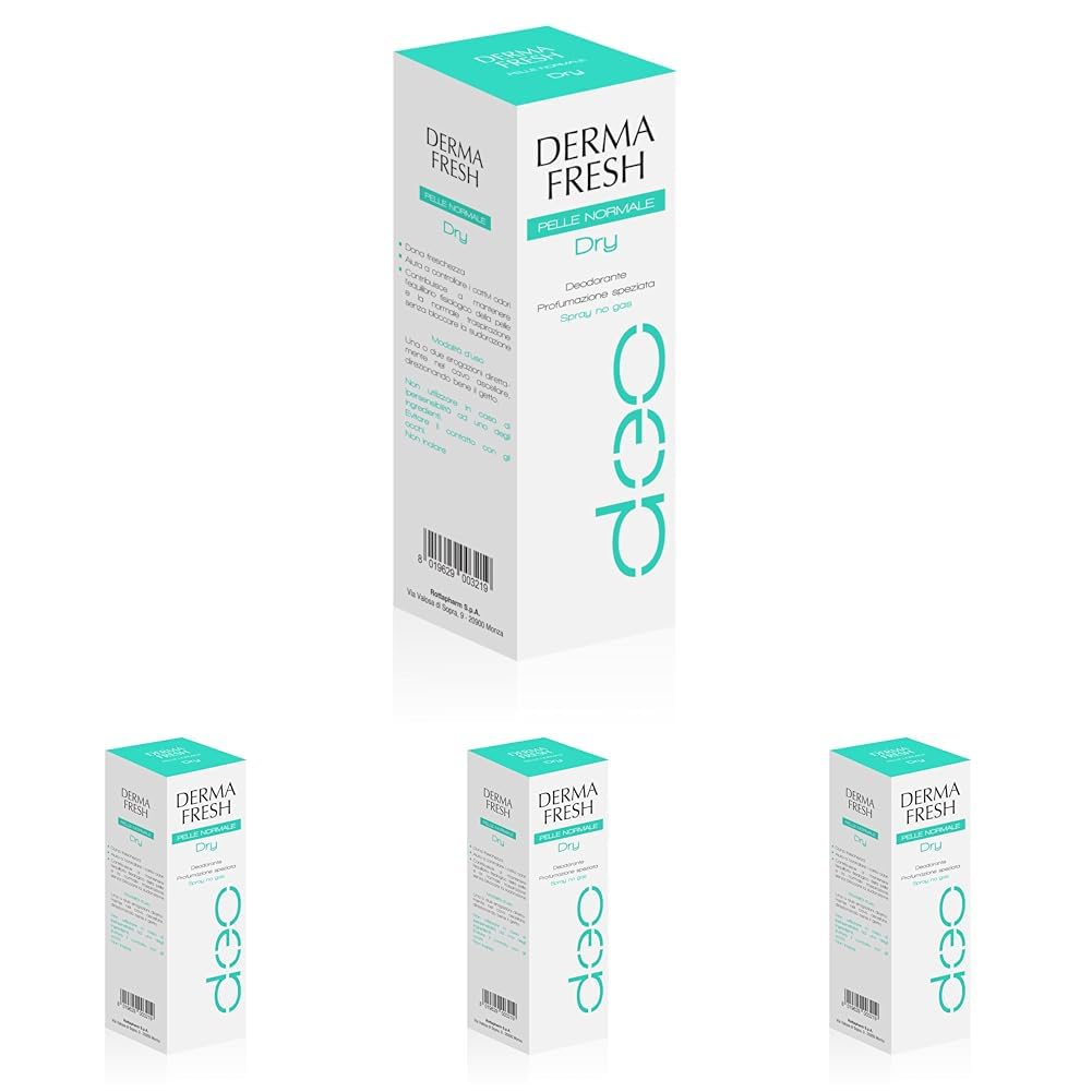 Dermafresh Dry, Deodorante Spray, Pelle Normale, Profumazione Speziata, No Gas, 100 ml (Confezione da 4)