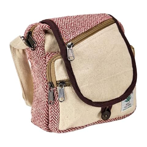 Zen Canyon Natural Hemp Herringbone Cross Body Purse Multipurpose Shoulder Bag, 8 x 8 Inches (Ivory/Red) Cover