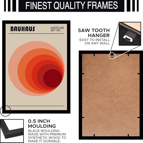 Image of BLINKART Vintage Bauhaus Retro Geometric Aesthetic Poster Gallery | Colorful Wrap Framed For Home Office Studio Living Room Modern Art Studio Decoration Abstract Shapes | (d147) | 13x10 Inch
