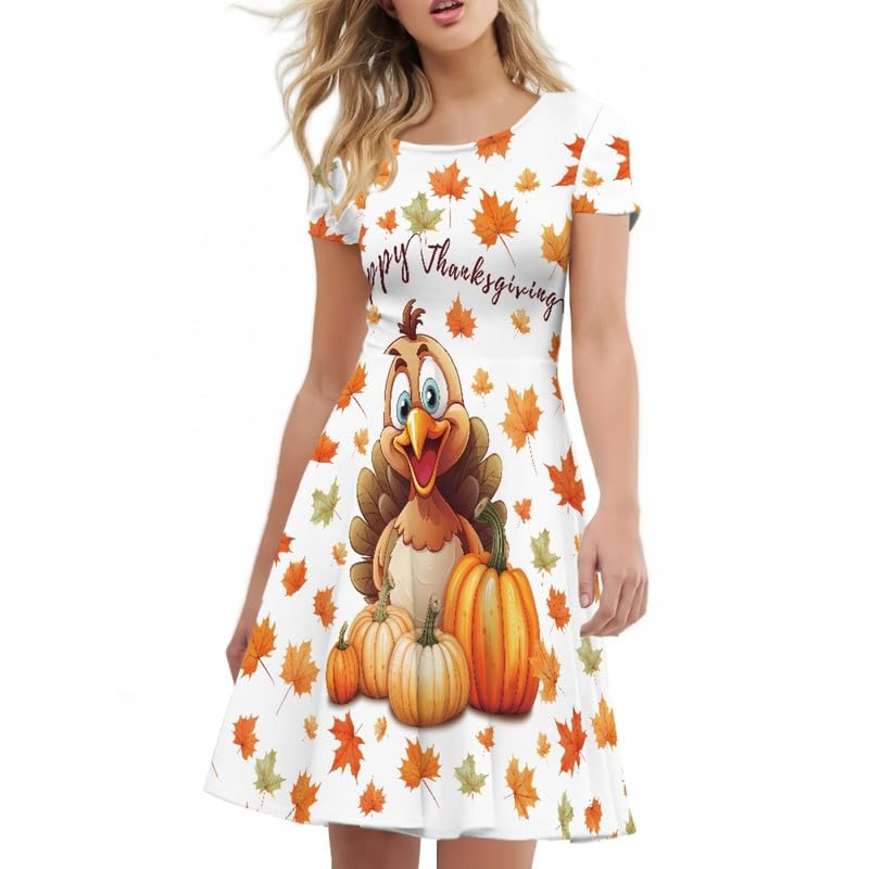 Image of Irisjudy T Shirt Dress for Women Short Sleeve Girls Short Sleeve Dress Plus Size, O Neck Knee Length Midi Dress for Ladies