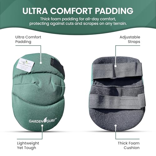 Image of Garden Guru Cushioned Gardening Knee Pads with Adjustable Straps - Soft Inner Liner, Ultra Comfort Padding, Garden Kneelers for Yard Work, Cleaning, Household Chores, Roofing, and More (4 Pack)