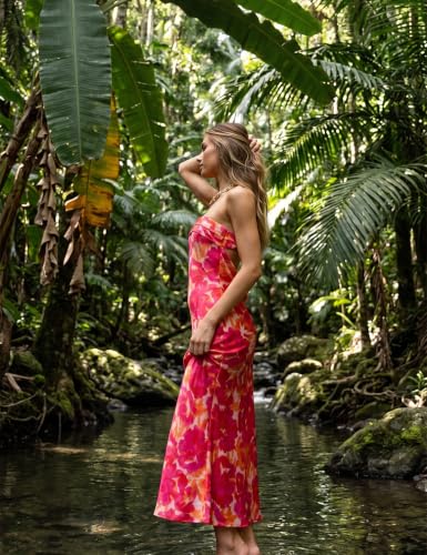 Image of Realtix Summer Satin Strapless Backless Maxi Dress for Women Wedding Guest