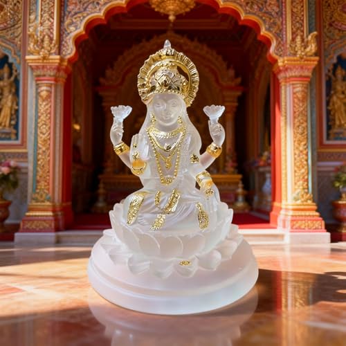 Estatua de Diosa Lakshmi 4.3 in Resina Blanca y Dorada miniatura 6
