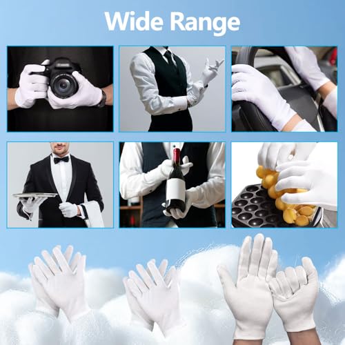 12 Paar Dünne Baumwollhandschuhe Weiß,Care Baumwollhandschuhe,Feuchtigkeitsspendende Baumwollhandschuhe,Weiße Arbeitshandschuhe aus Baumwolle für Hautpflege,Schmuck Untersuchen,Tägliche Arbeit