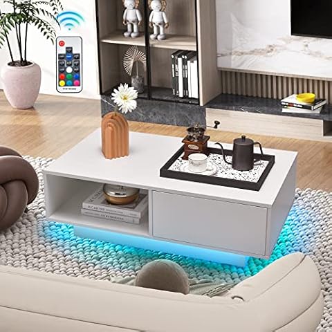Table Basse COSTWAY Laquée LED Cover
