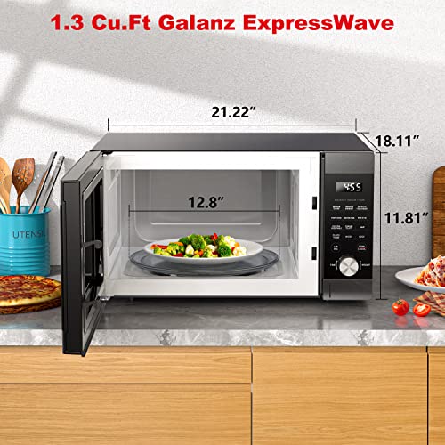 Galanz 1.3 Cu Ft 1100W Microwave Oven, Multifunctional ExpressWave Sensor Cooking, Easy Clean Interior, Black Stainless Steel, GSWWD13S2S11