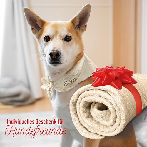 Hundehalstuch mit Namen Bestickt, Oeko-TEX® Standard 100 - Personalisiertes Hunde Halstuch als Geschenk für Hundeliebhaber (Beige)