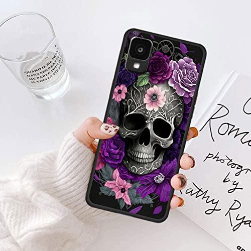 Image of for Alcatel TCL 30Z T602DL Phone Case, Soft TPU Slim Fit TCL 30Z for Women Girls, Anti Scratch Non-Slip Protective Shockproof Rubber Cover for Alcatel TCL 30Z, Purple Skull