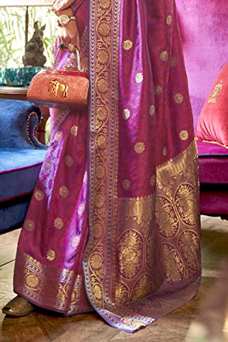 Image of SWORNOF Womens Kanjivaram Silk Saree with Zari Woven Saree With Blouse Piece