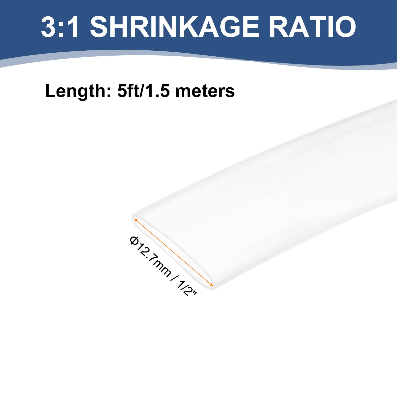 QUARKZMAN 12.7mm x 1.5m Tubo Termorretráctil, Envoltura de Cables con Pegamento 3:1 Doble Pared con Adhesivo Impermeable para Conducto Eléctrico Cable Reparación Conexión, Transparente