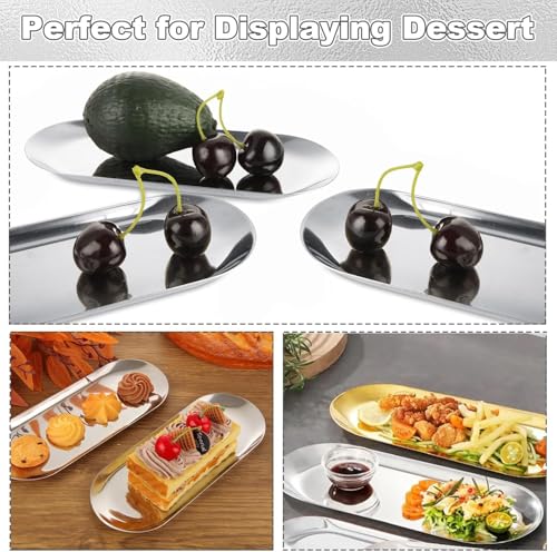 Image of HASTHIP Stainless Steel Bathroom Tray, Oblong Platter with Elegant Mirror Finish, Multipurpose for Appetizers, Snacks, Desserts, Decorative or Dessert Serving Trays, Silver, Pack of 2, 30x12cm