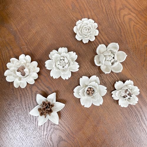 Image of Ceramic Flower Wall Art Decor, Artificial Flower Wall Sculpture,Handmade Ceramic Flowers for Home,Hallway,Living Room, Kitchen,Bathroom (Spotted Color,Camellia, 2.76 inch)