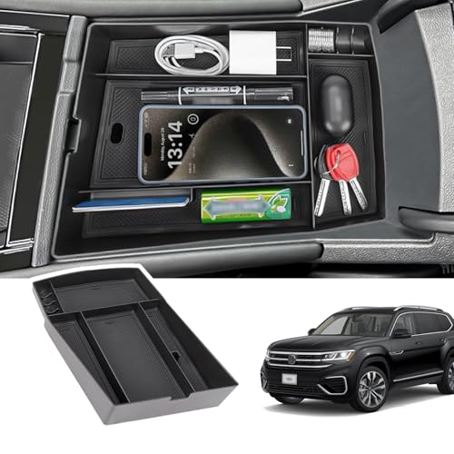 Neepiar Center Console Organizer Compatible with 2024 2025 2026 VW Volkswagen Atlas and Cross Sport Center Console Storage Box Interior Accessories(Armrest Storage Tray)
