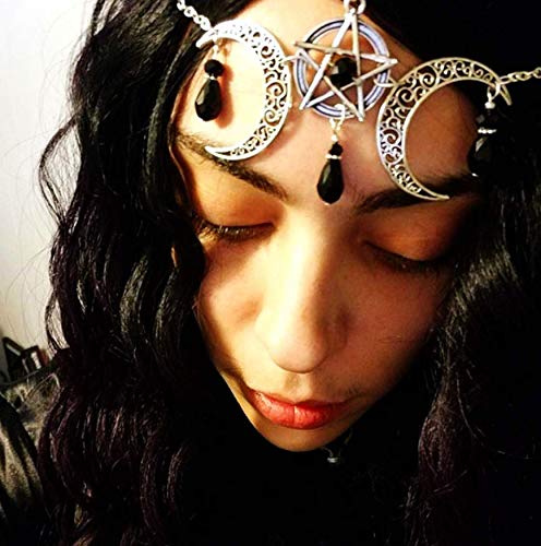 UPSTONE Moon Head Chain Jewelry with Pentacle Pendant Crystal Hair Headpiece for Women and Girls. (Pentacle)