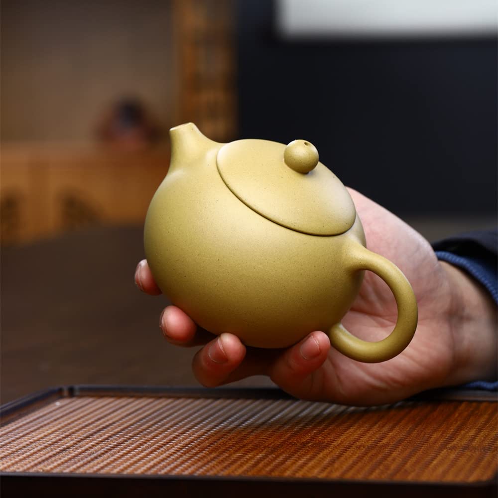 Xishi Teapot 15oz Chinese Zisha Clay Pot Ceramics Purple Sand Mud Kungfu Tea Set Kettle 9 Hole Filter (Yellow 450ml)