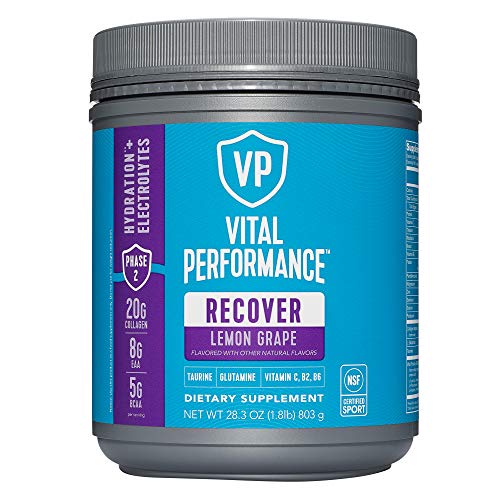 Vital Performance Recovery Powder, NSF for Sport Certified, 20g Vital Proteins Collagen, 8g BCAA, 5g EAA, Post Workout Supplements, Lemon Grape