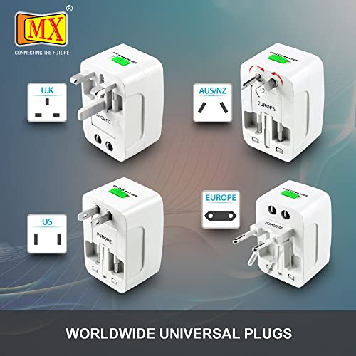 Image of MX Universal Travel Adapter Worldwide All Over 150 International Countries with LED & Child Safety Shutter-Universal Socket Compatible in UK Europe USA Australia China Japan & Thailand