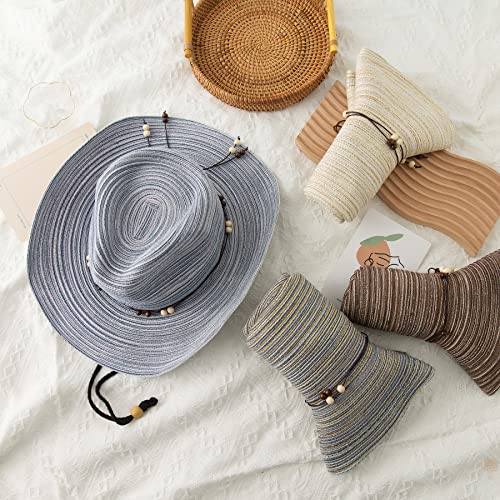 Lanzom Women Men Wide Brim Sun Hat Cowboy Cowgirl Hat Packable Outdoor Hat For Hiking Foldable Summer Beach Hat Upf 50+(Medium,Beige) #TOP4