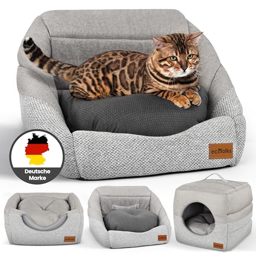 ECOFOLKS 3in1 antibakterielles Katzenbett, Katzenhöhle | Sofa & Kuschelbett – wandelbar, stylisch & platzsparend | Perfekt für Moderne Wohnräume