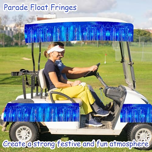 Image of 4 Pack 10 Feet Glitter Royal Blue Parade Float Decorations for Trailer Car, Glitter Foil Fringe Metallic Tinsel Streamers Banner Garland for Graduation Weeding Homecoming Birthday Party(Glitter-Blue)