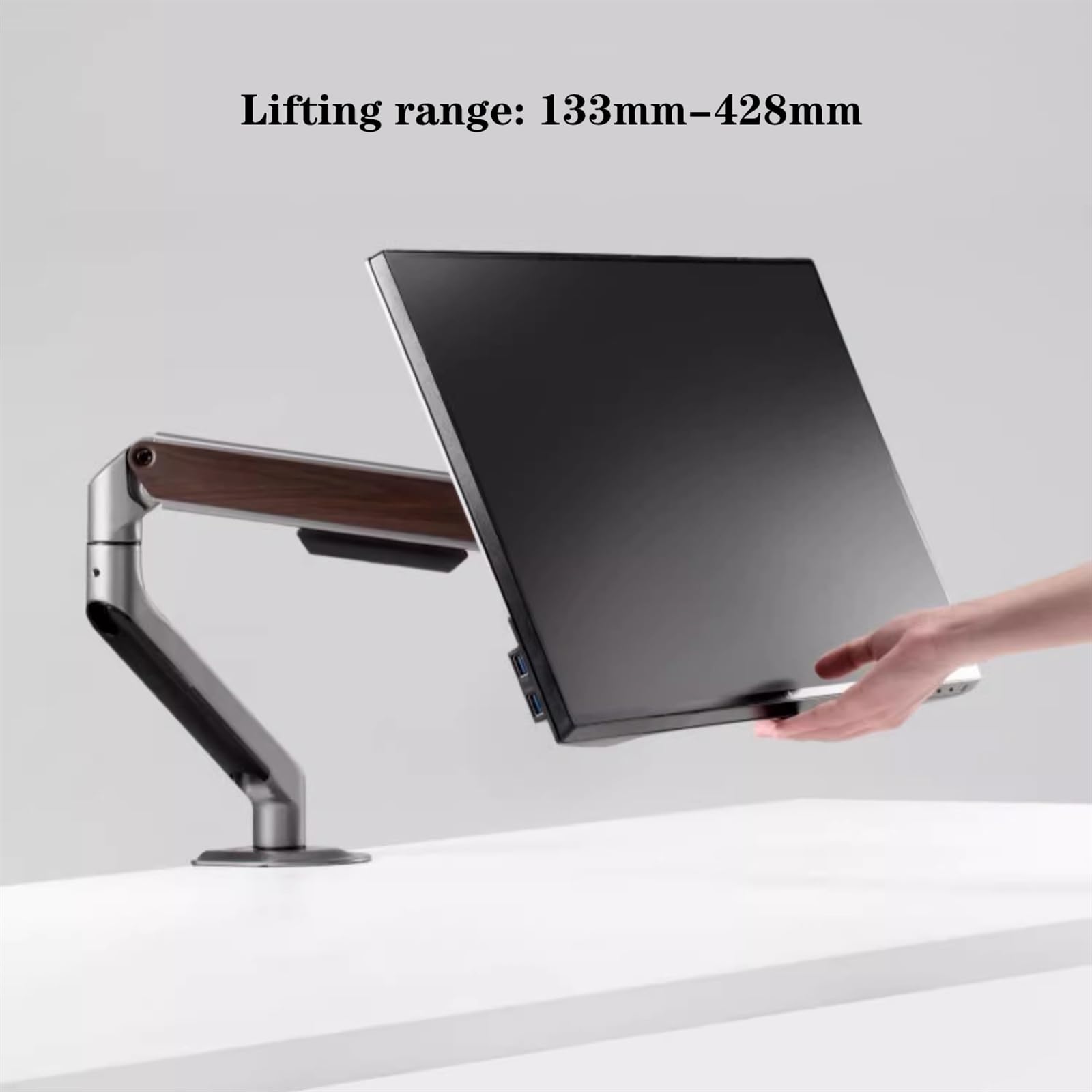 Ramię do monitora, Uchwyt na pojedynczy monitor - drewnopodobne ramię na pojedynczy monitor Uchwyt na biurko, 17-32" w pełni regulowane ramię na monitor z VESA 75/100 mm, udźwig do 19,8 funta,do lapt