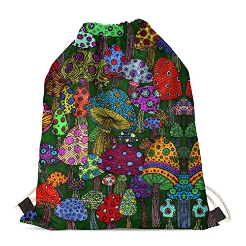 HELLHERO Cartoon Mushroom Drawstring Bags Gym Sports Backpack String Cinch Sackpack Bags for Girls Boys Kids Travel Daily Beach Holiday Storage Pouch