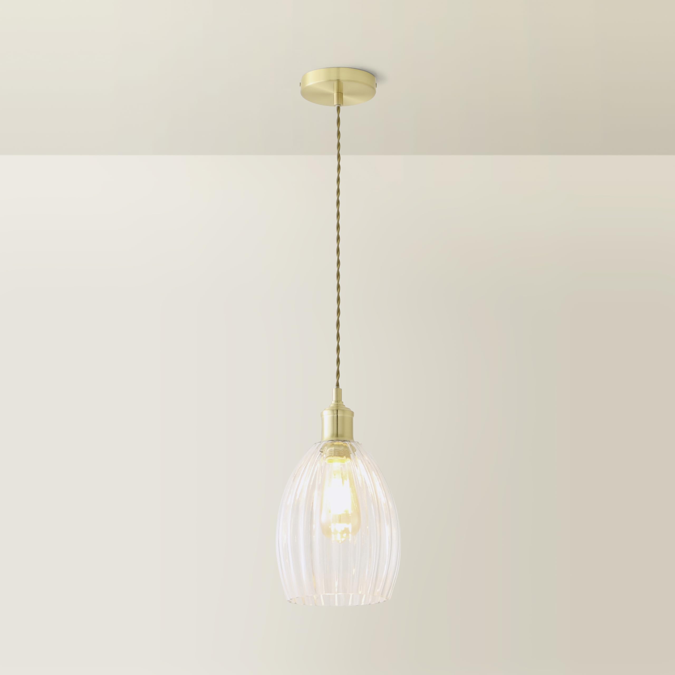 ValueLights | Cheltenham Brushed Gold Clear Ribbed Glass Dome Pendant Ceiling Light with Bulb | Ceiling Lights, Home Décor & Improvement Essential | Mains Wired