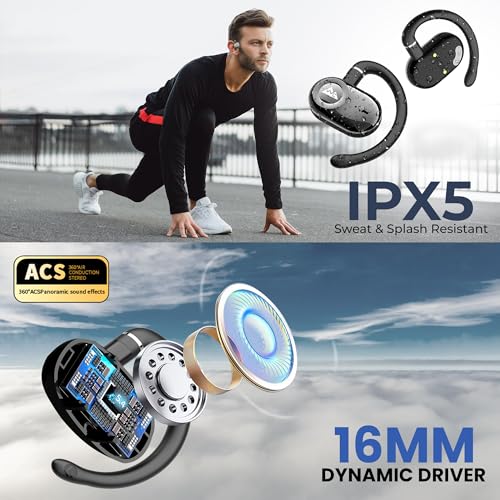 Image of WeCool Moonwalk M3 Pro Open Ear Earbuds Wireless with Multi-Angle Adjustment, Bluetooth 5.4 Ows Earphones with Call Noise Reduction, Ear Safe Headphones with Mic, 60Hrs Playback, IP55 Waterproof