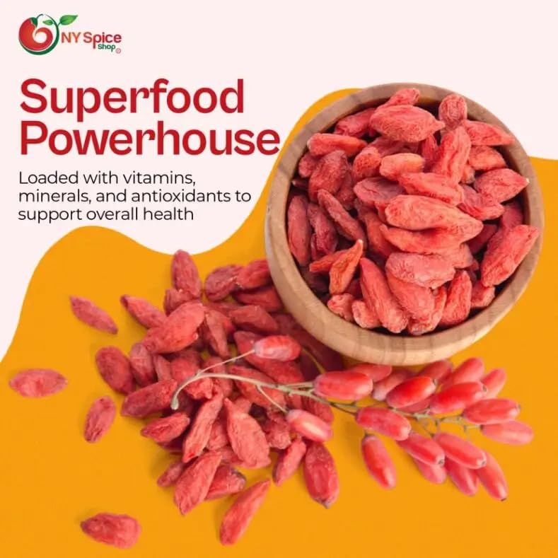 Miniatura 3 de NY Spice Shop Bayas secas de Goji  Bayas de Goji crudas secas al sol de 8 onzas  Textura masticable de superalimentos  Fruta entera secada al sol