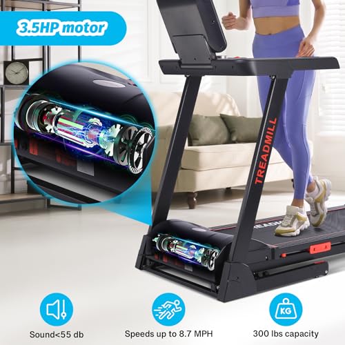 Image of Treadmills with Incline for Home with Screen, Foldable Walking Treadmill with Heart Sensor,Under Desk Treadmill 3.5 HP Quiet Brushless,48 * 18 inch Running Area,with Bluetooth /App Audio Speakers
