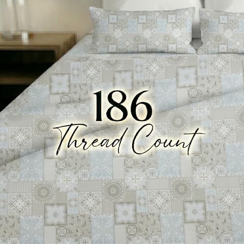 Image of Mafatlal 186 TC Metro Cotton Double Bed Bedsheet | 90x100 Inch|Soft, Breathable & Lightweight | Includes 2 Pillow Covers | Blue Walnut 1