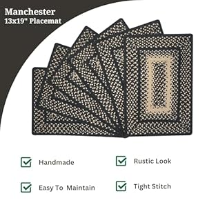 Homespice - Manchester Black & Tan Braided Placemats, Perfect Primitive Placemats Woven with Jute to Use as Dining Placemats - Easy to Clean, Absorbs Spills - Table Placemats Set of 6, 13x19 Inches Homespice Manchester Black Tan Braided Placemats Perfect Primitive Placemats Woven with Jute to Use as Dining Placemats Easy to Clean Absorbs Spills Table Placemats Set of 6 13×19 Inches